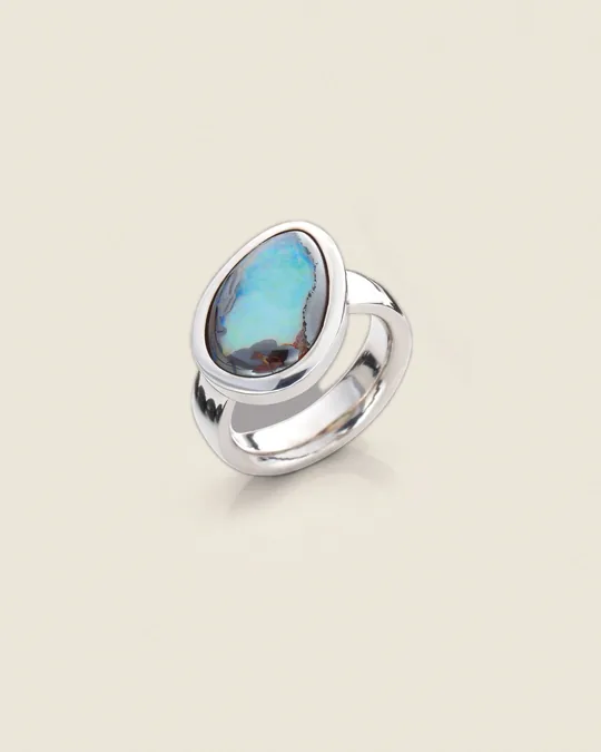 Ring mit Boulderopal in Zargenfassung